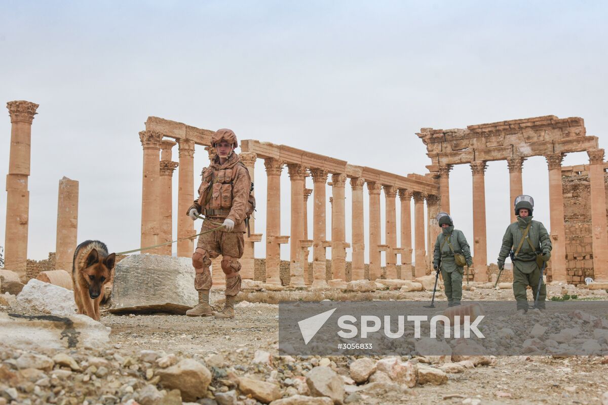 Russian engineers conduct mine clearance operation in Palmyra