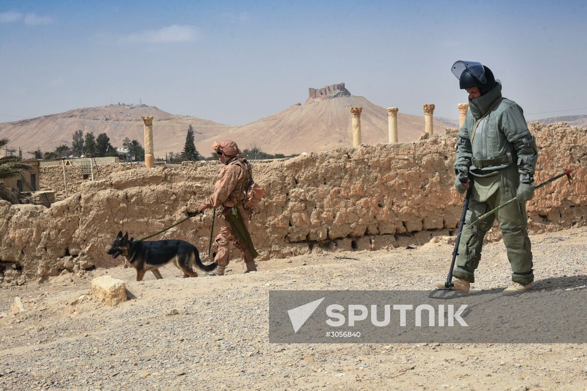 Russian engineers conduct mine clearance operation in Palmyra