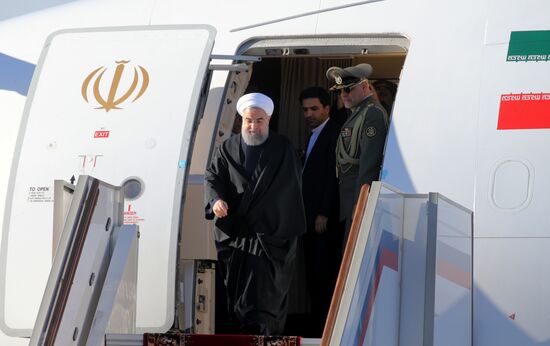 Iranian President Hassan Rouhani arrives in Moscow