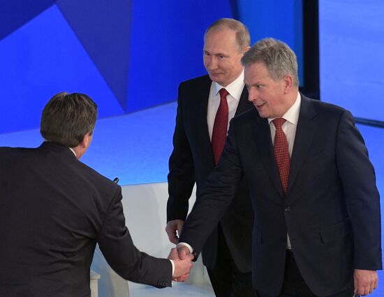 Russian President Vladimir Putin attends The Arctic: Territory of Dialogue forum