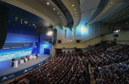 Russian President Vladimir Putin attends The Arctic: Territory of Dialogue forum