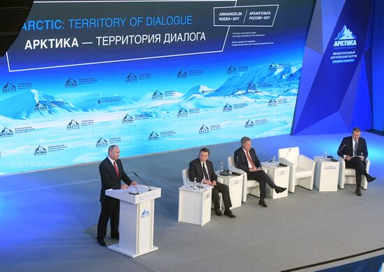 Russian President Vladimir Putin attends The Arctic: Territory of Dialogue forum