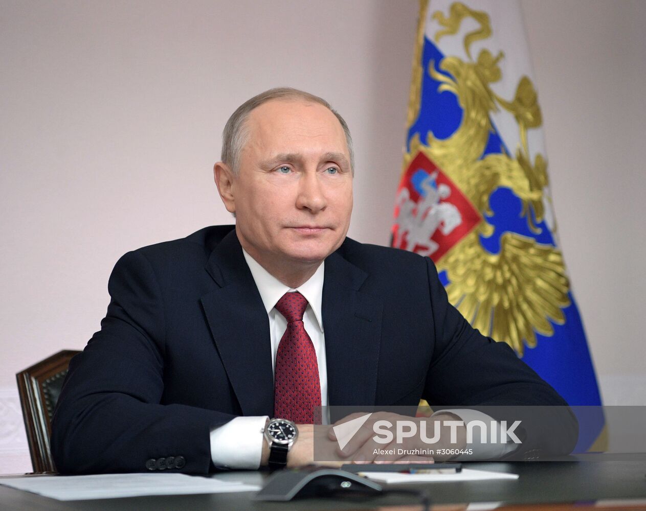 Russian President Vladimir Putin holds video conference on the first voyage of Arctic gas tanker to Sabetta port