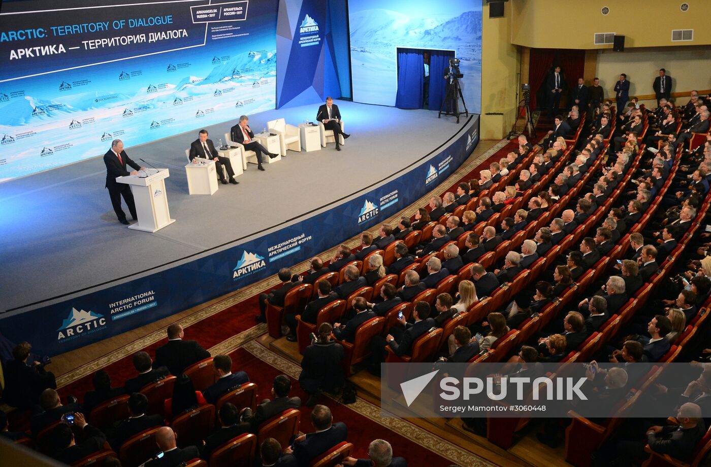Russian President Vladimir Putin attends The Arctic: Territory of Dialogue forum