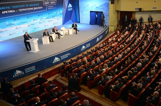 Russian President Vladimir Putin attends The Arctic: Territory of Dialogue forum