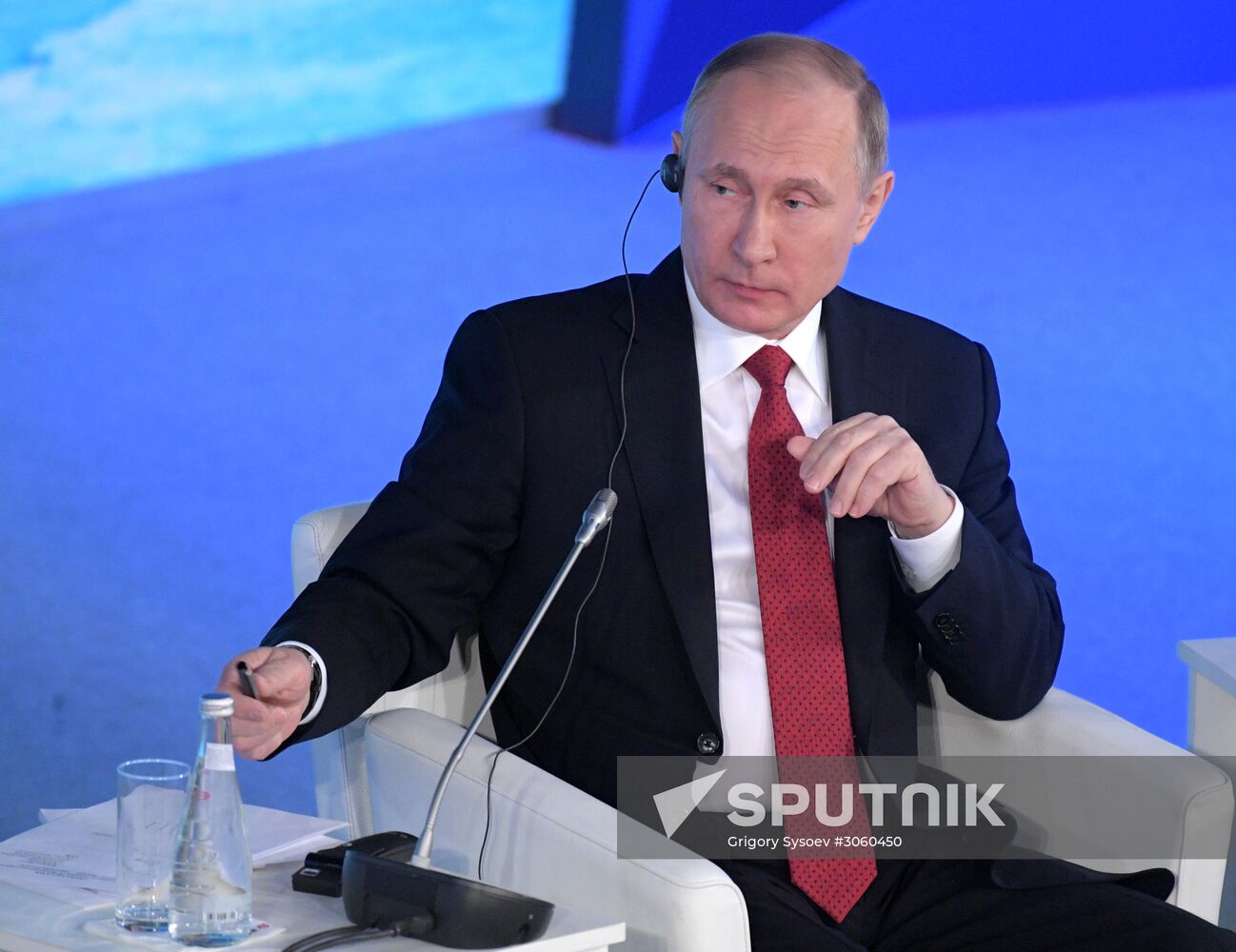 Russian President Vladimir Putin attends The Arctic: Territory of Dialogue forum