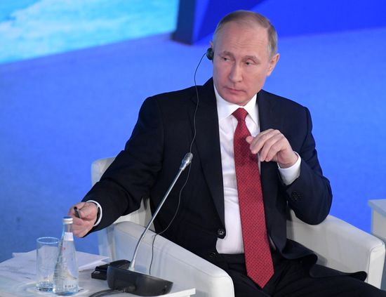Russian President Vladimir Putin attends The Arctic: Territory of Dialogue forum