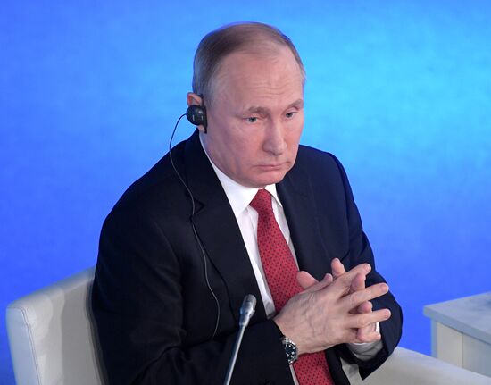 Russian President Vladimir Putin attends The Arctic: Territory of Dialogue forum