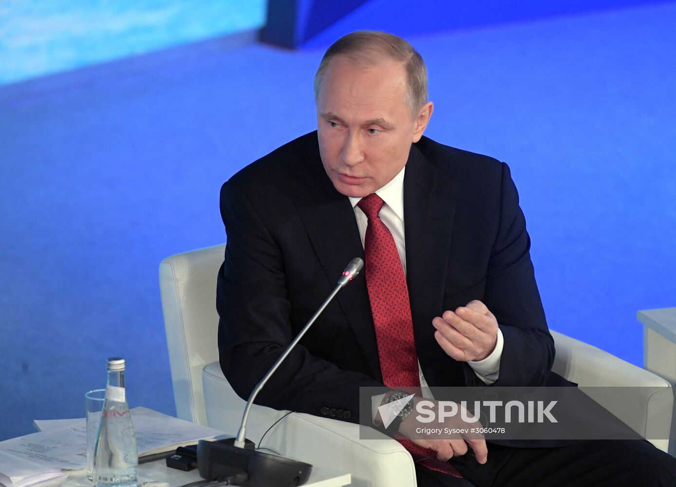 Russian President Vladimir Putin attends The Arctic: Territory of Dialogue forum