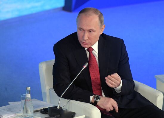 Russian President Vladimir Putin attends The Arctic: Territory of Dialogue forum