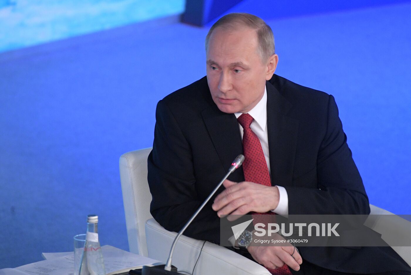 Russian President Vladimir Putin attends The Arctic: Territory of Dialogue forum