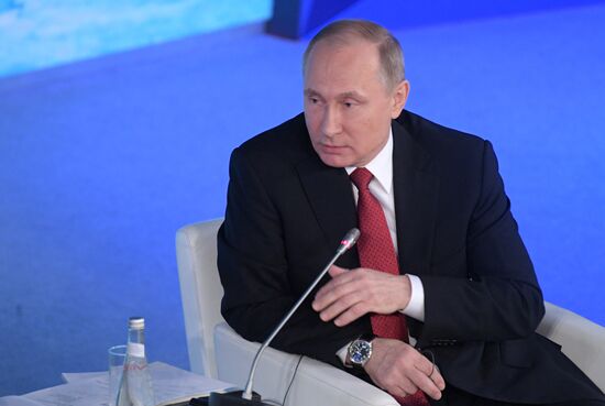 Russian President Vladimir Putin attends The Arctic: Territory of Dialogue forum