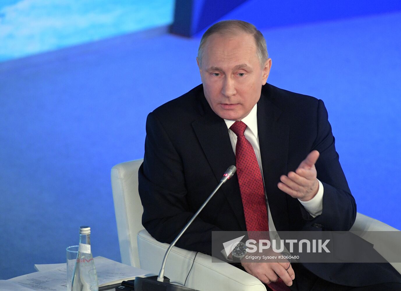 Russian President Vladimir Putin attends The Arctic: Territory of Dialogue forum