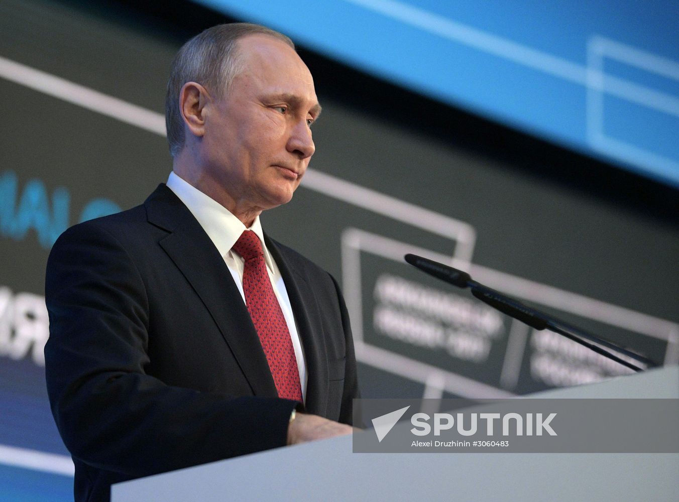 Russian President Vladimir Putin attends The Arctic: Territory of Dialogue forum