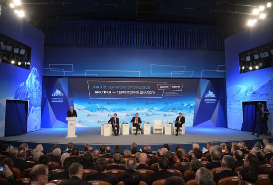 Russian President Vladimir Putin attends The Arctic: Territory of Dialogue forum