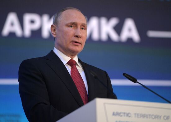 Russian President Vladimir Putin attends The Arctic: Territory of Dialogue forum