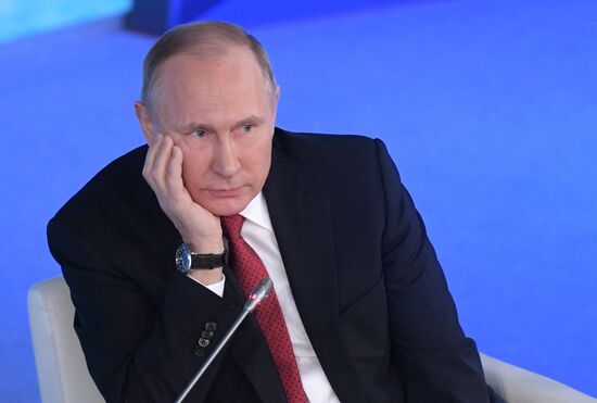 Russian President Vladimir Putin attends The Arctic: Territory of Dialogue forum