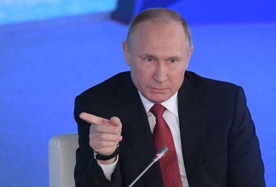Russian President Vladimir Putin attends The Arctic: Territory of Dialogue forum
