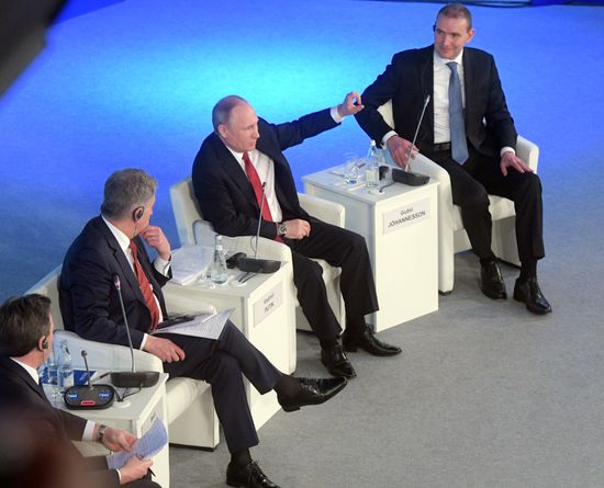 Russian President Vladimir Putin attends The Arctic: Territory of Dialogue forum