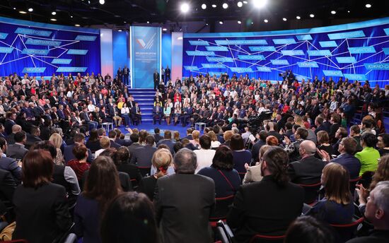 Russian President Vladimir Putin attends the fourth Truth and Justice regional and local media forum