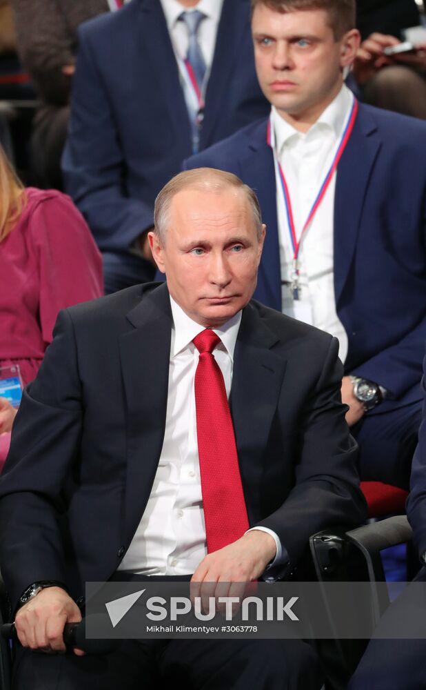 Russian President Vladimir Putin attends the fourth Truth and Justice regional and local media forum