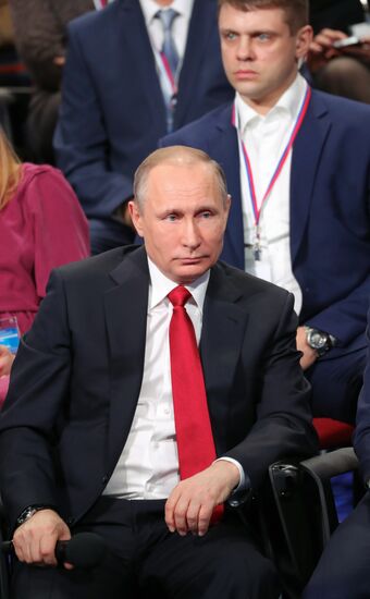 Russian President Vladimir Putin attends the fourth Truth and Justice regional and local media forum