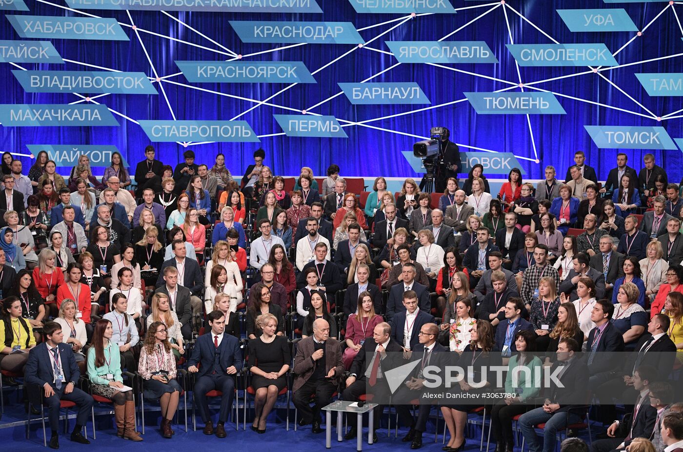 Russian President Vladimir Putin attends the fourth Truth and Justice regional and local media forum