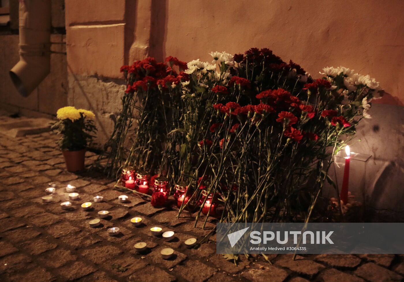 Flowers in memory of St. Petersburg metro blast victims
