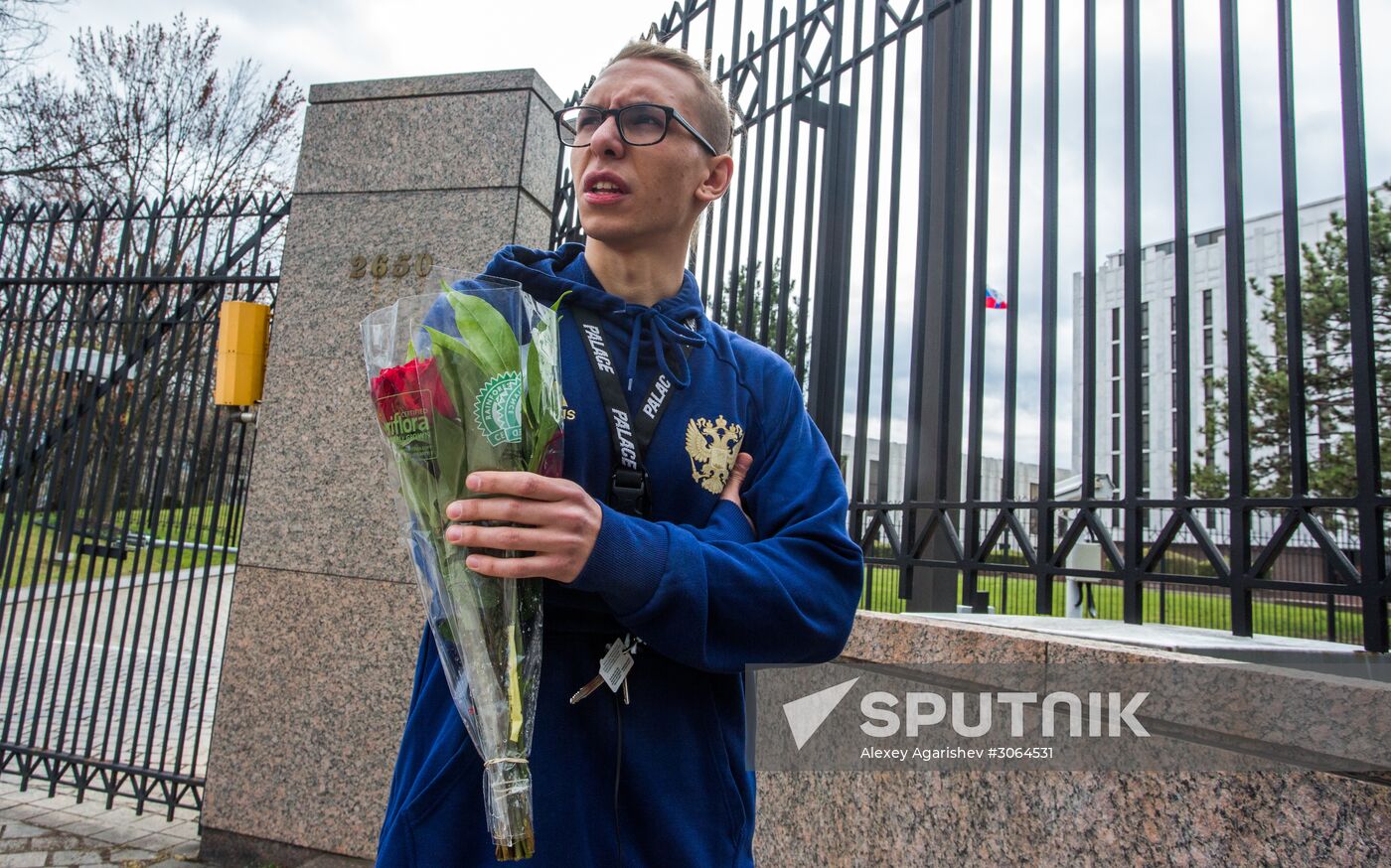 Flowers laid at Russian Embassies in memory of St. Petersburg metro blast victims
