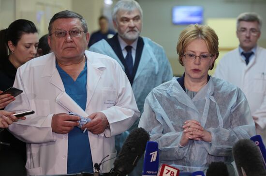News conference with Russian Minister of Healthcare Veronika Skvortsova in St. Petersburg