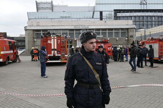 Situation near Sennaya Ploshchad metro station in St. Petersburg