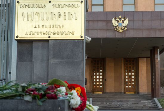 Flowers laid at Russian Embassies in memory of St. Petersburg metro blast victims