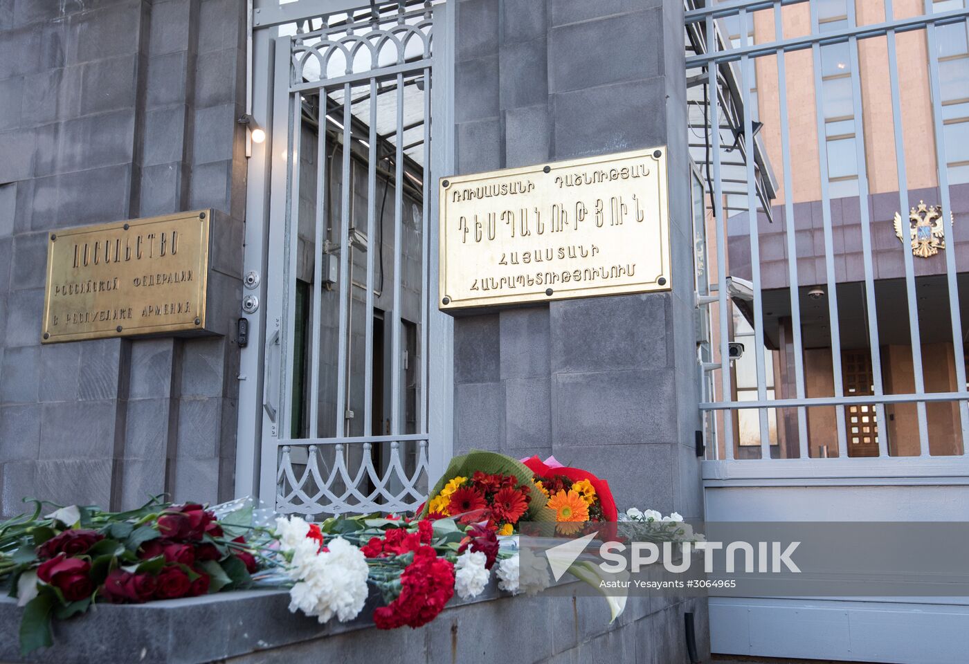 Flowers laid at Russian Embassies in memory of St. Petersburg metro blast victims