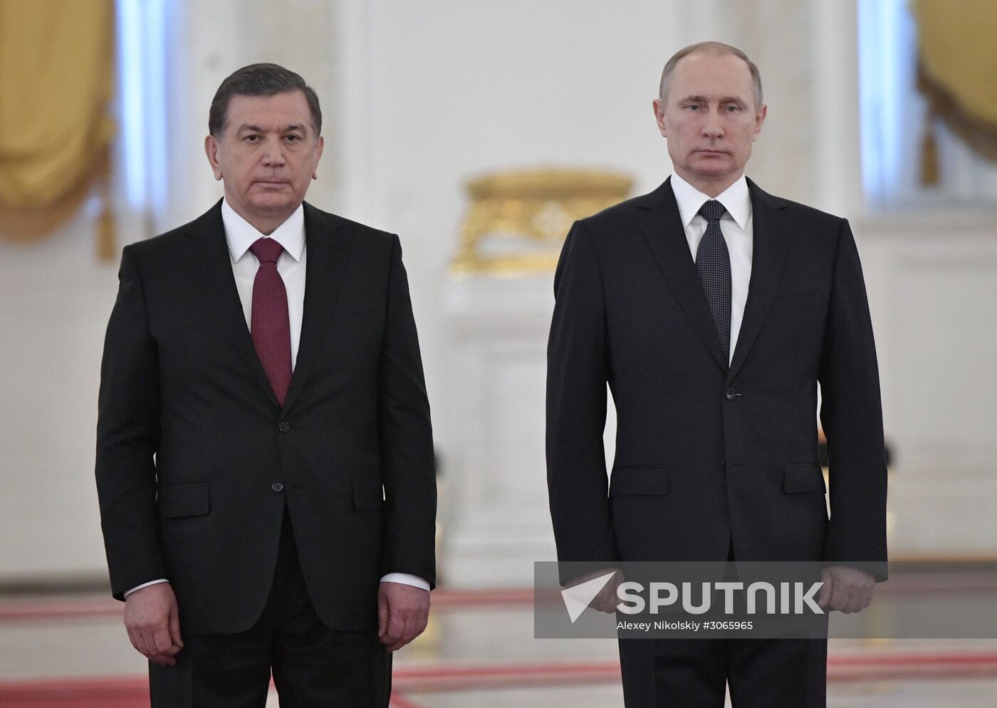 Russian President Vladimir Putin meets with President of Uzbekistan Shavkat Mirziyoyev