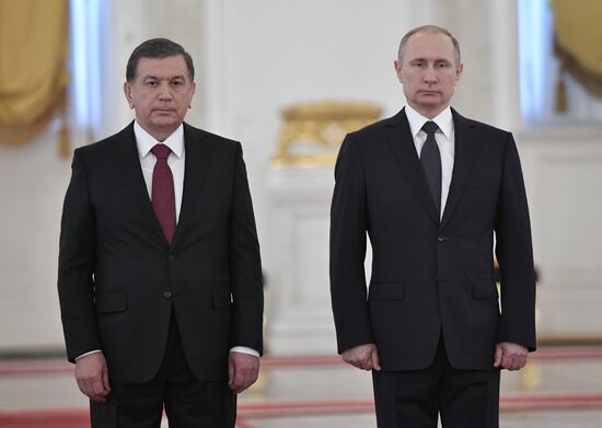 Russian President Vladimir Putin meets with President of Uzbekistan Shavkat Mirziyoyev