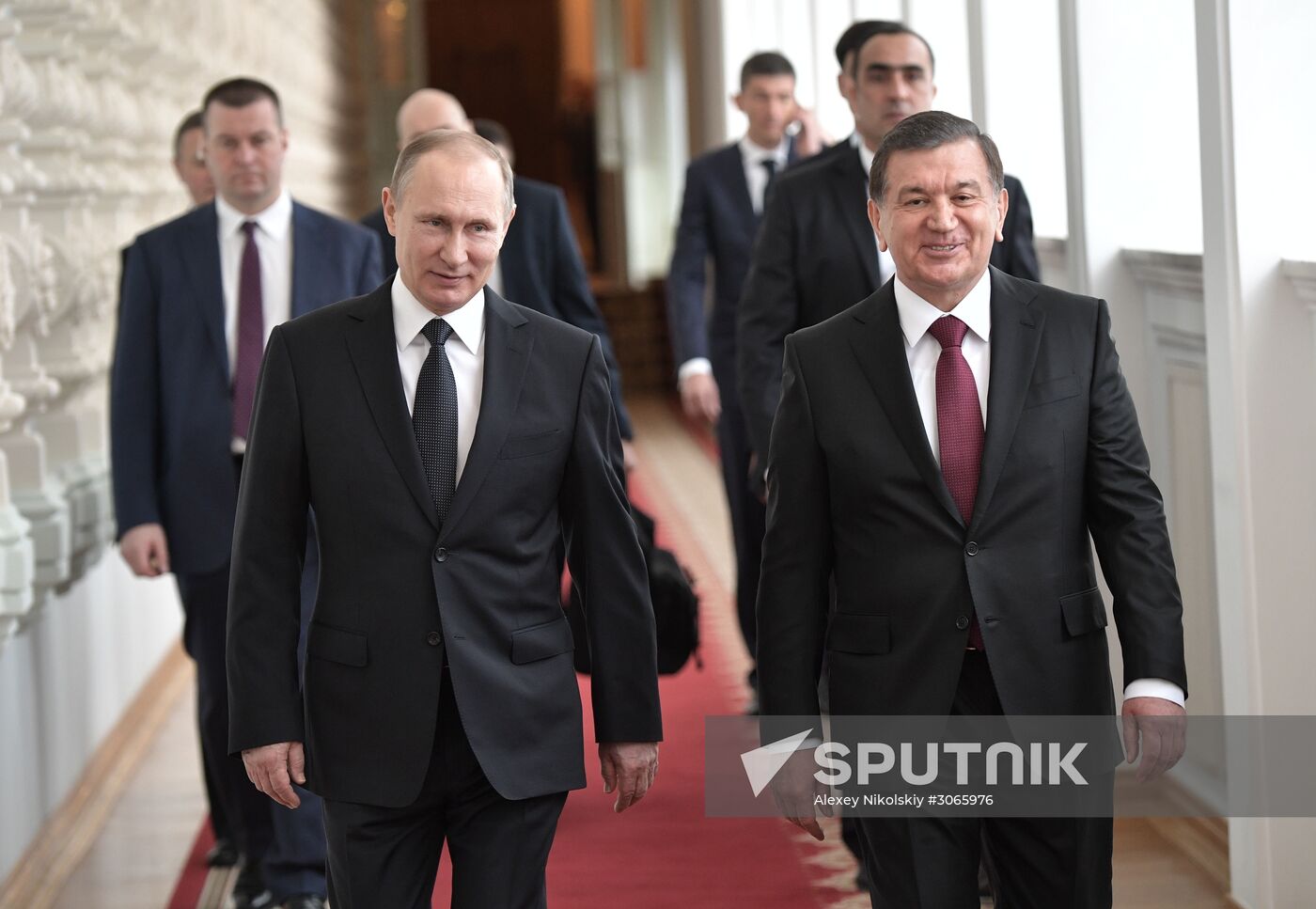 Russian President Vladimir Putin meets with President of Uzbekistan Shavkat Mirziyoyev