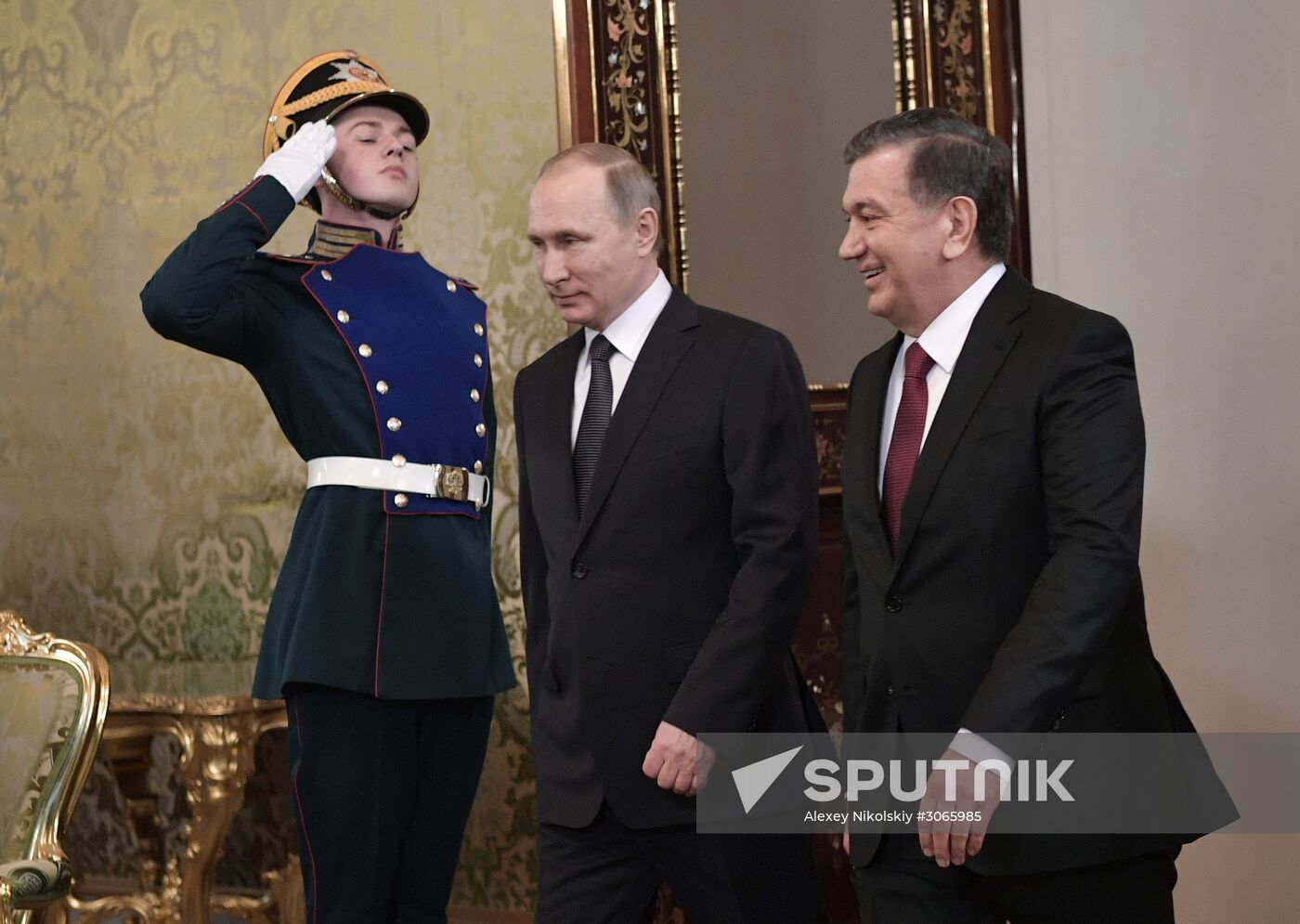 Russian President Vladimir Putin meets with President of Uzbekistan Shavkat Mirziyoyev