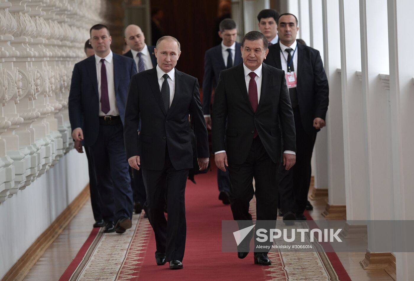 Russian President Vladimir Putin meets with President of Uzbekistan Shavkat Mirziyoyev