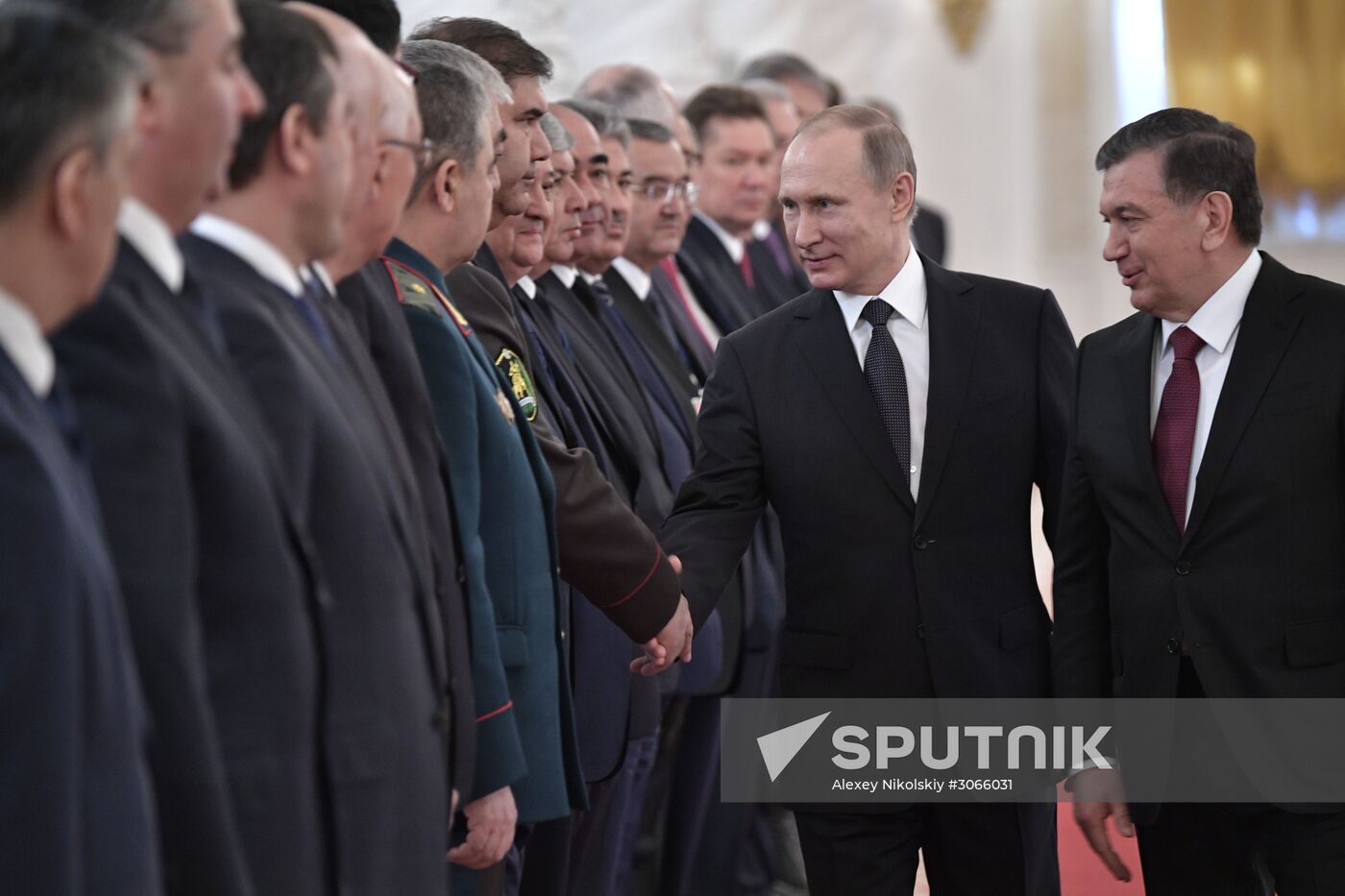 Russian President Vladimir Putin meets with President of Uzbekistan Shavkat Mirziyoyev