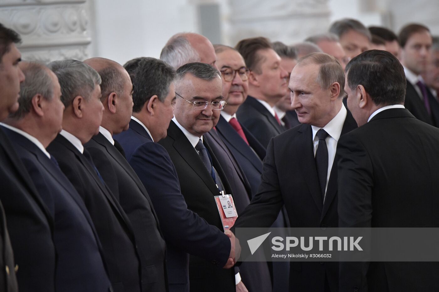 Russian President Vladimir Putin meets with President of Uzbekistan Shavkat Mirziyoyev