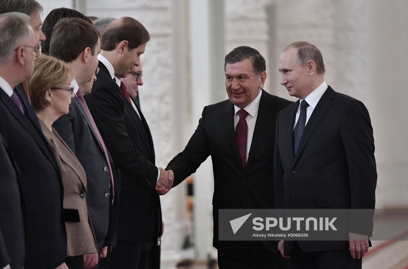 Russian President Vladimir Putin meets with President of Uzbekistan Shavkat Mirziyoyev