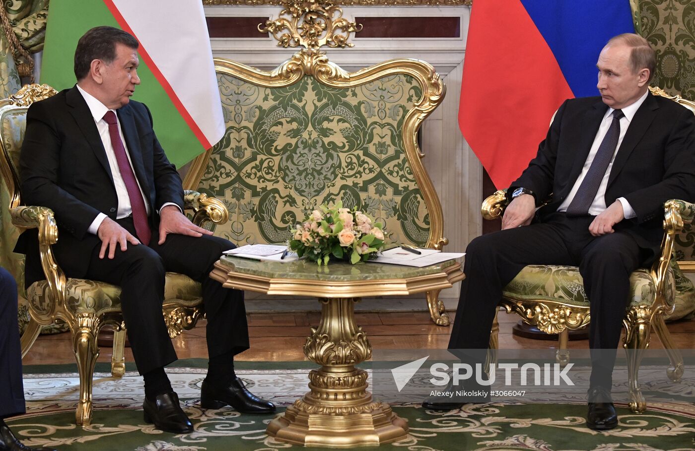 Russian President Vladimir Putin meets with President of Uzbekistan Shavkat Mirziyoyev