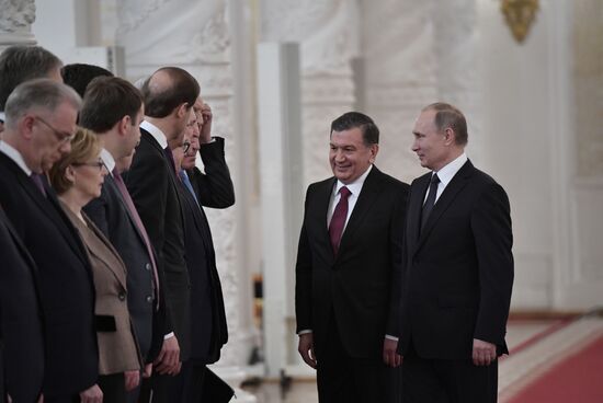 President Vladimir Putin meets with President of Uzbekistan Shavkat Mirziyoyev