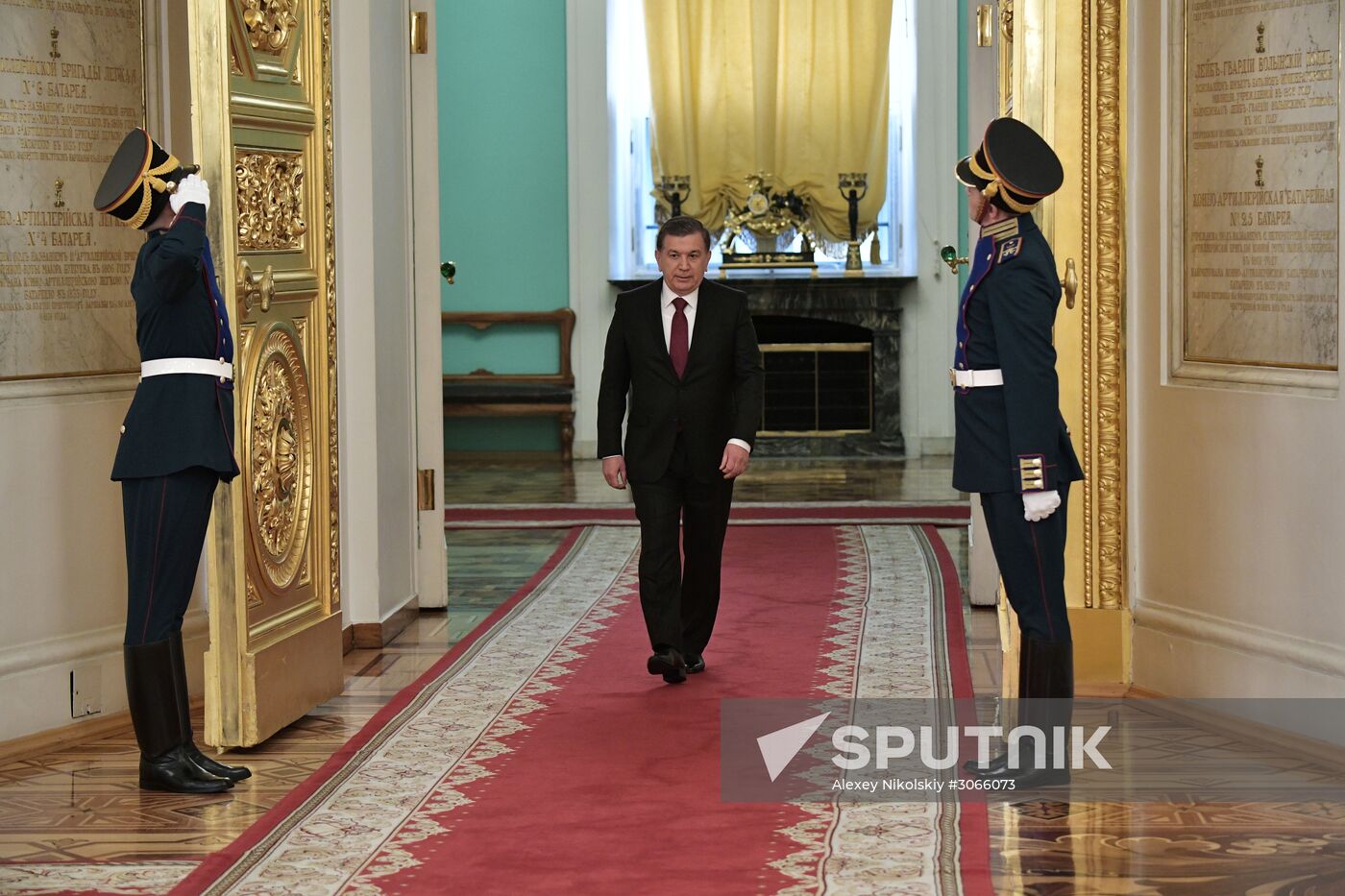 Russian President Vladimir Putin meets with President of Uzbekistan Shavkat Mirziyoyev