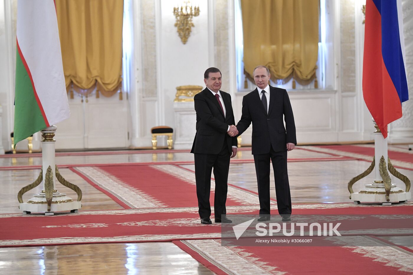 Russian President Vladimir Putin meets with President of Uzbekistan Shavkat Mirziyoyev