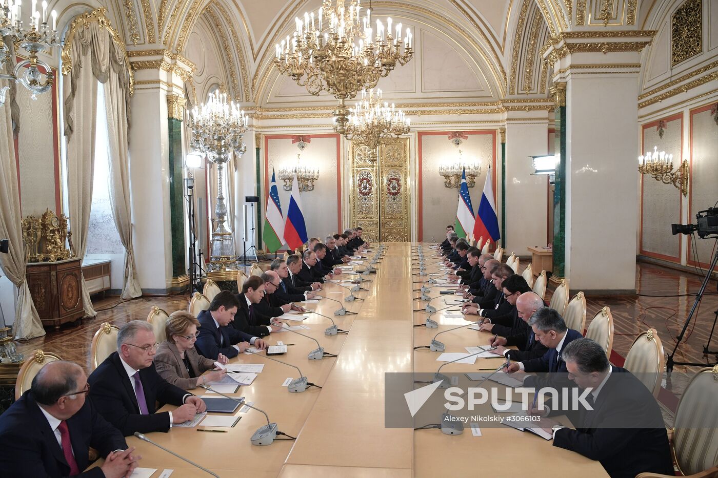 Russian President Vladimir Putin meets with President of Uzbekistan Shavkat Mirziyoyev