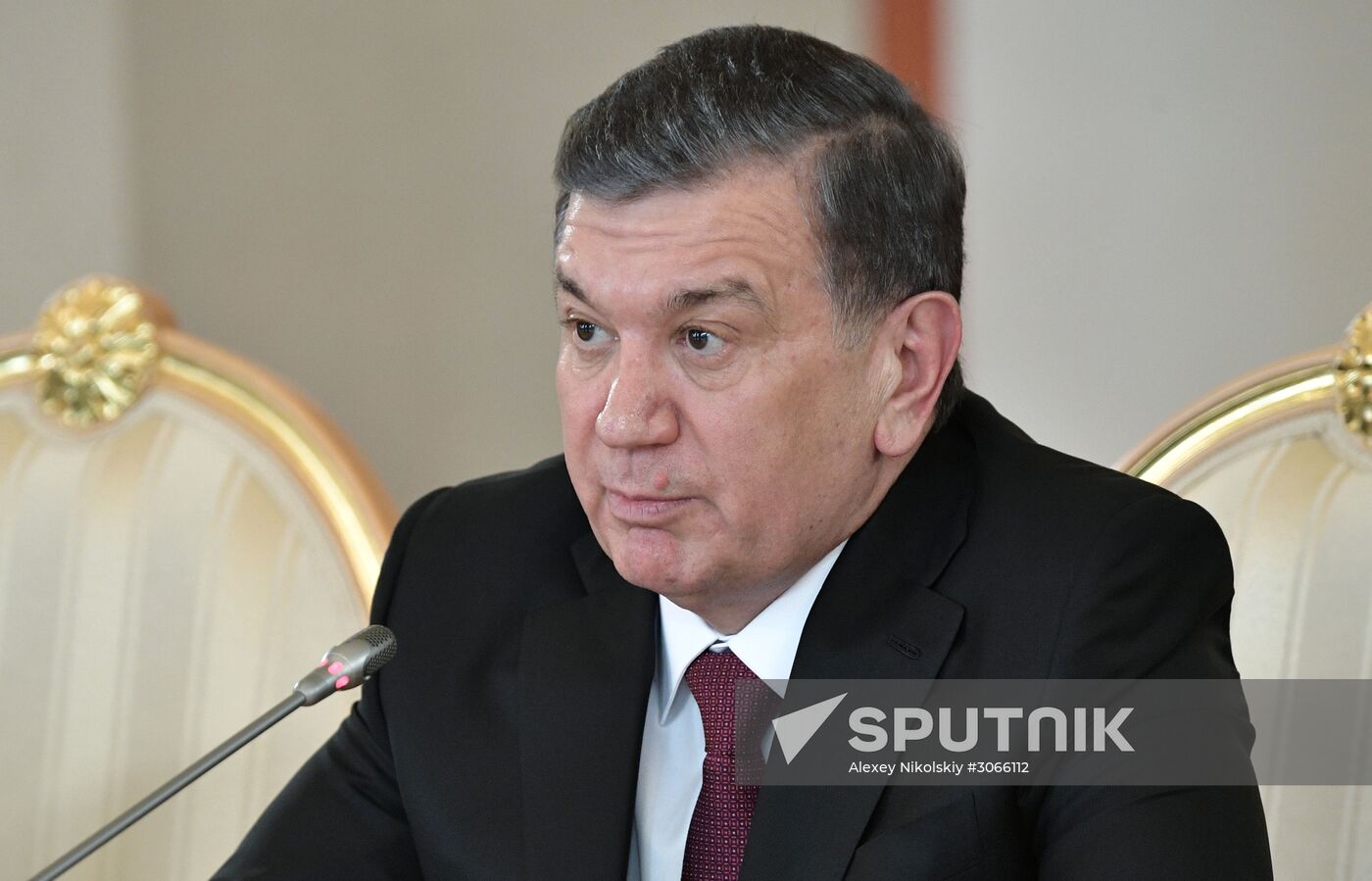 Russian President Vladimir Putin meets with President of Uzbekistan Shavkat Mirziyoyev