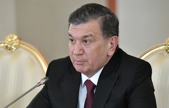 Russian President Vladimir Putin meets with President of Uzbekistan Shavkat Mirziyoyev