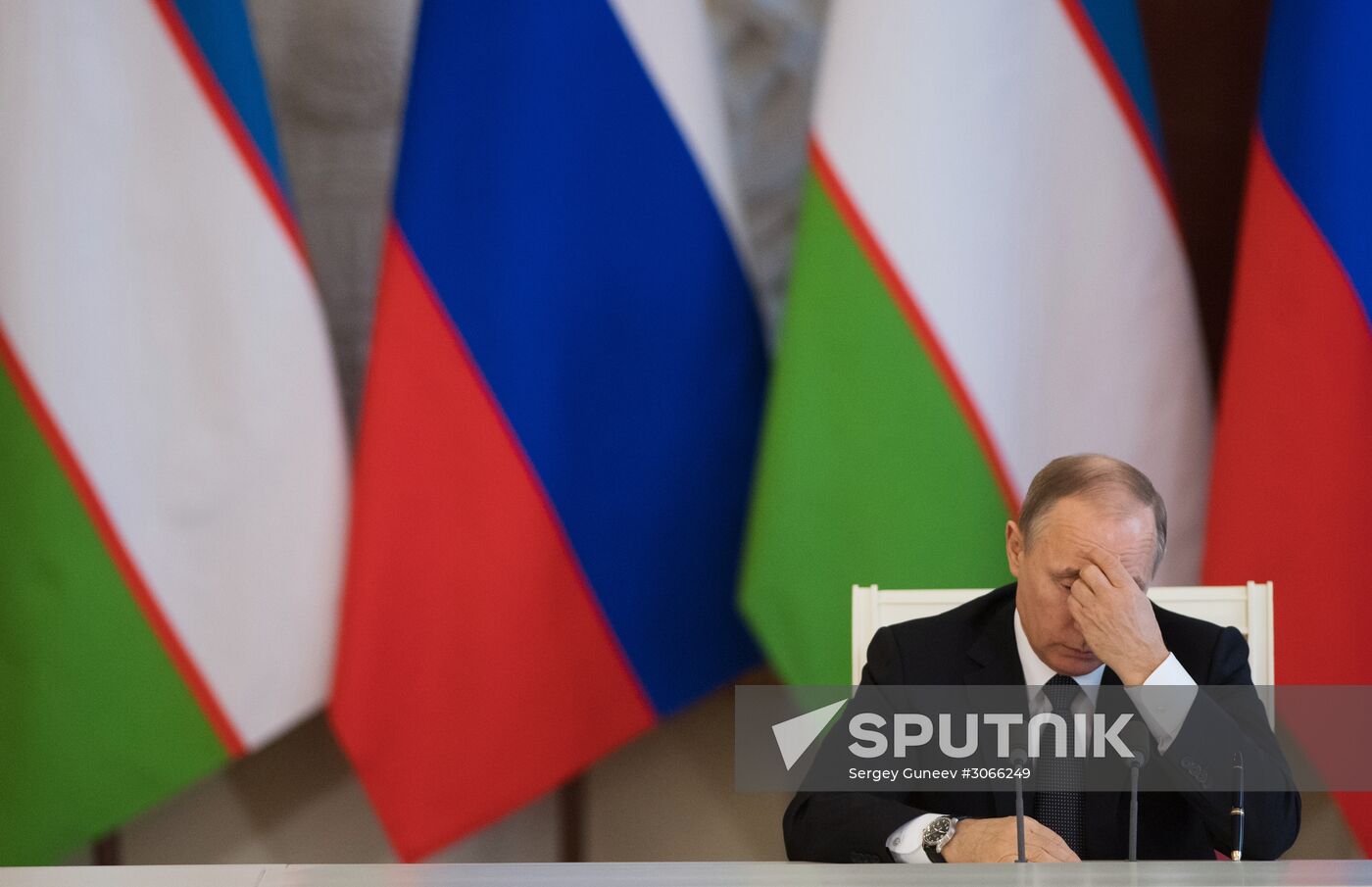 Russian President Vladimir Putin meets with President of Uzbekistan Shavkat Mirziyoyev