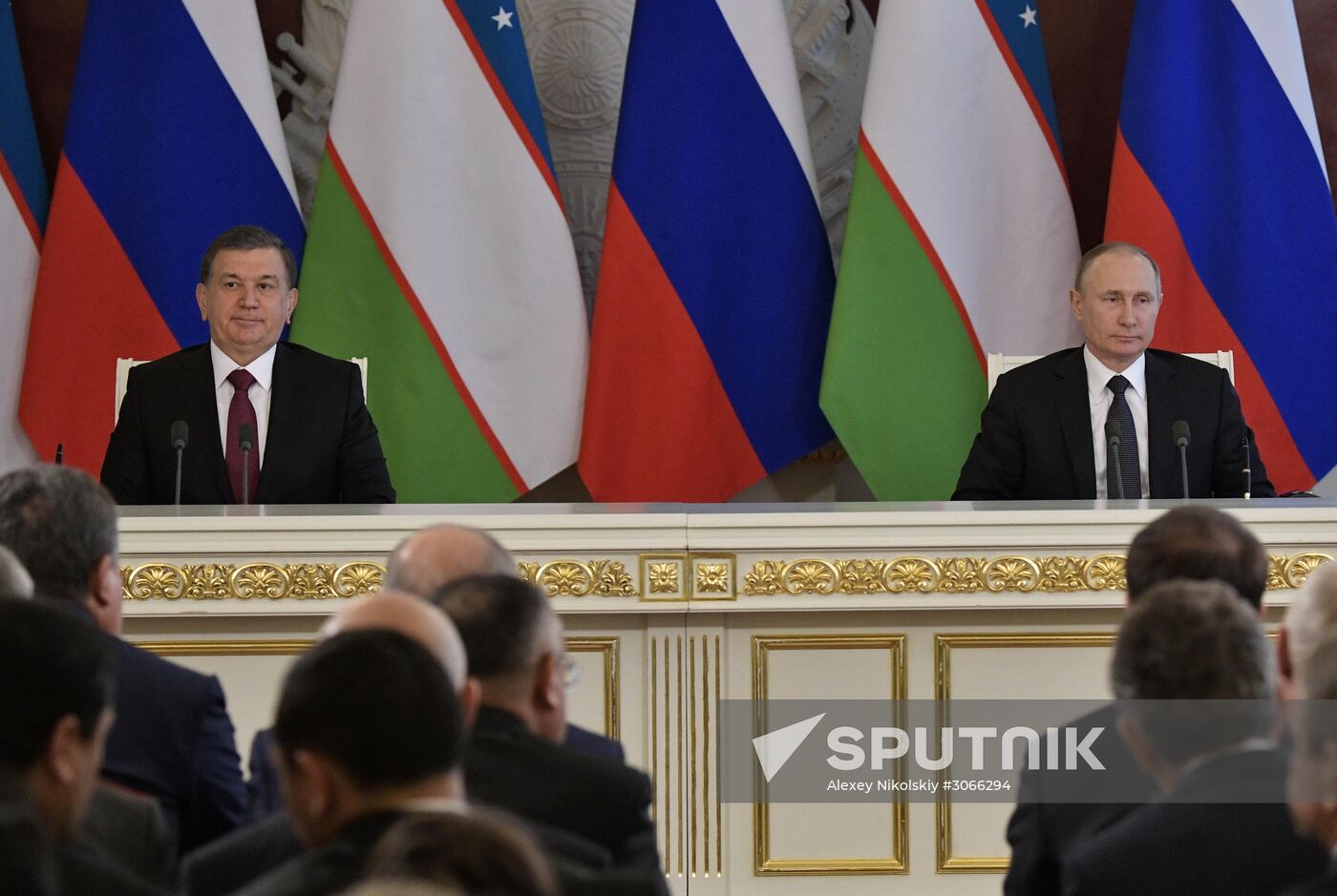 Russian President Vladimir Putin meets with President of Uzbekistan Shavkat Mirziyoyev